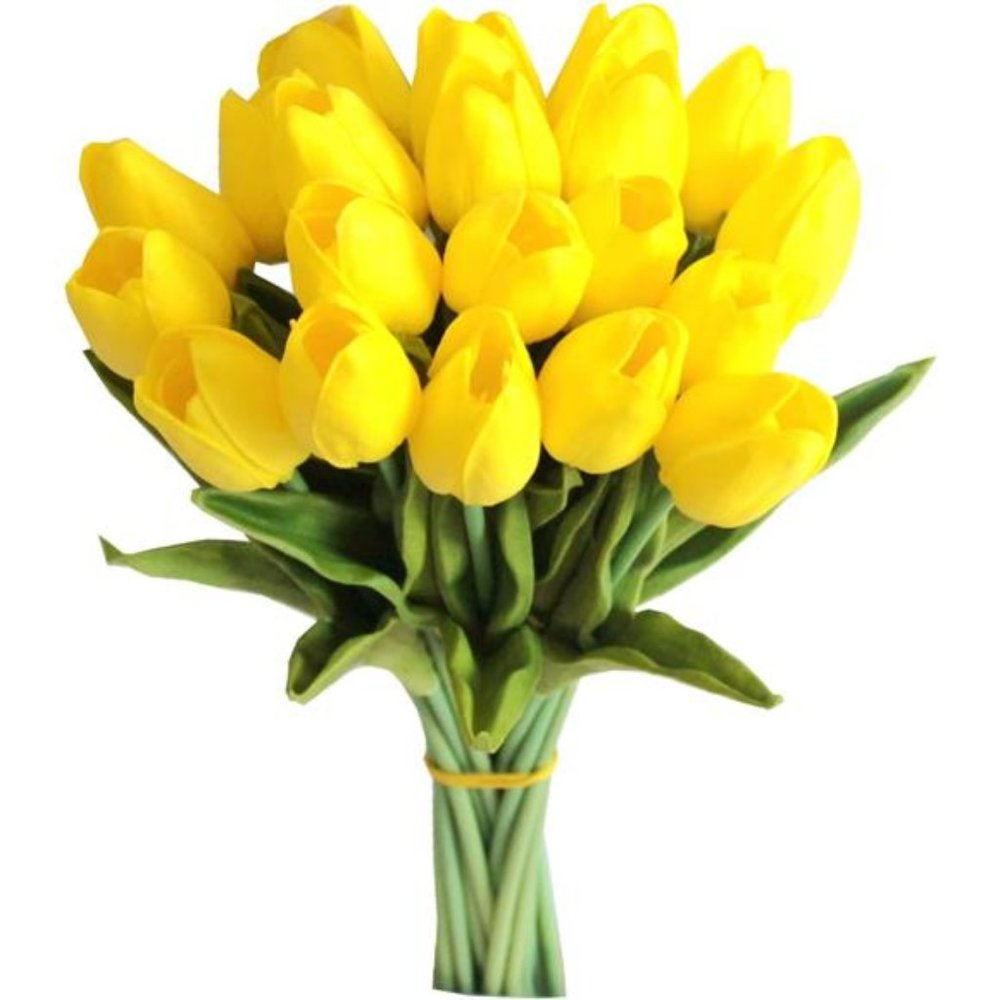 20pcs Yellow Artificial Tulip Silk Flowers 13.5" Home Wedding Decorations
